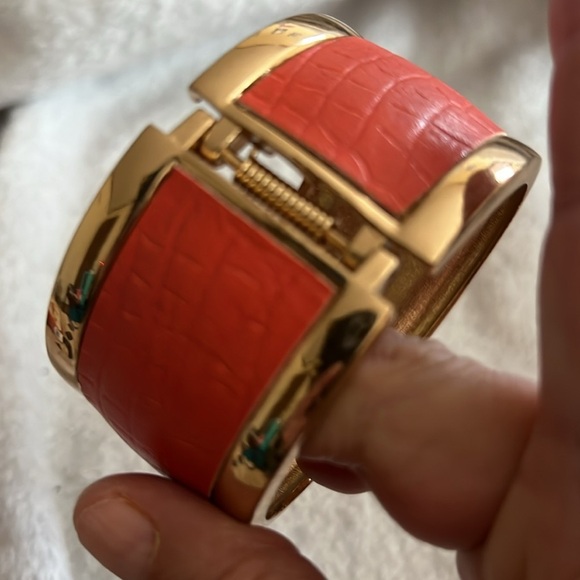 Gold and orange Textured leather Hinge Bracelet - Picture 3 of 3
